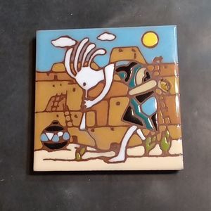 Earthtones Kokopelli Native American made 1999 in Tucson Az. Painted tile